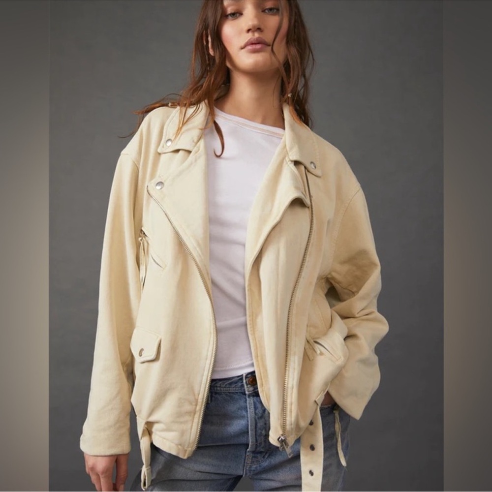 Free People! We The Free Rebel Rebel Moto Jacket in Vanilla Creme NWT!